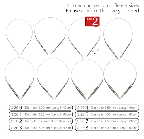 Stainless Steel Circular Knitting Needles Size 2 (2.75mm) 16inch Length | Stainless Steel Circular Knitting Needles 16inch Length Circular Needle for Handmade Projects DIY Knitting Size 2 (2.75mm) - size: US 2(2.75mm) 40mm