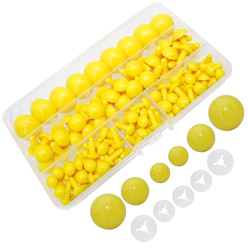 Thalinfayi 200pcs 10/15/24mm Safety Eyes and Washers for Amigurumi Crochet | Yellow Plastic Crochet Craft Eyes for Stuffed Plush Animals, Crafts, Crochet Doll DIY Making Supplies ; Neatly Sorted by Size - color: Yellow