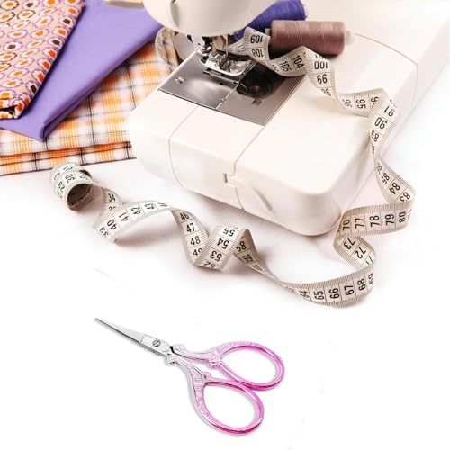 3.6Inch Little Scissors Sewing Scissors with Leather Scissor Cover | Stainless Steel Sharp Tip Craft Scissor for Embroidery Craft Needlework Artwork Cross Stitch DIY Thread - color: Silver Purple