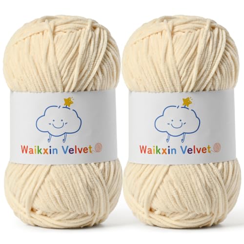 2 Pack Fluffy Chenille Yarn for Crocheting, Baby Yarn for Crocheting Soft, 100g/3.5oz Velvet Amigurumi Yarn, Fingering Weight Yarns for Crocheting Baby Blankets、DIY Craft.(2 Beige) - color: 2 Beige