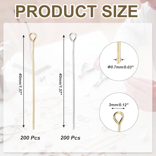 PATIKIL 1.6 Inch Eye Pins, Jewelry Making Headpins Straight Pins Findings Bendable for DIY Craft Bracelet Necklace Earring Pendant Making Supplies-400Pcs(Silver Gold) - color: Silver Gold, size: 1.6 Inch