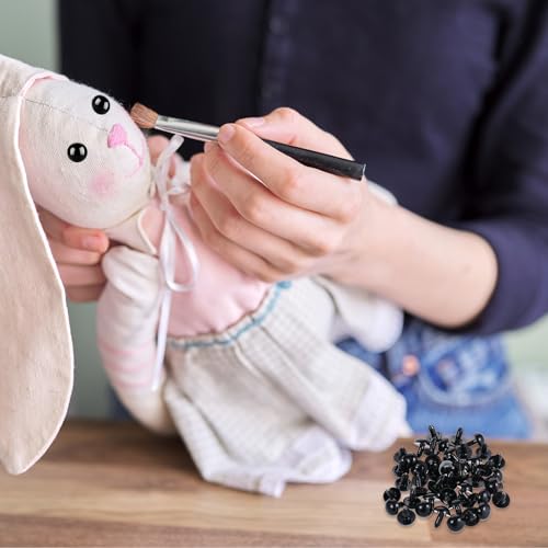Bewudy 100pcs 15mm Plastic Safety Eyes with Washers, for Crocheting (Black) | Safety Eyes, for Teddy Bear, and Crochet, Stuffed Animals