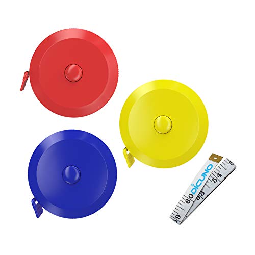 DiCUNO 3-Pack Soft Retractable Measuring Tape, 60-Inch 1.5 Meter, 3 Colors | Measuring Tape for Pocket, Body Tailor Sewing Craft Cloth Tape Measure, Color: Red/Yellow/Blue - color: 3 Colors (Red/Blue/Yellow)