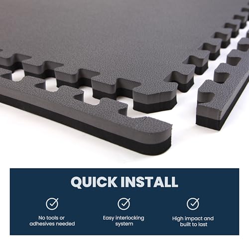 FlooringInc's 1" Thick Foam Tiles, 3'x3' or 2'x2' Reversable Interlocking Tiles, Ideal Yoga Mat, Gymnastics Mat, Workout Mat for MMA and Jiu Jitsu Training - color: Black/Gray, size: 16 - 3'x3' Tiles (144 Sq Ft)