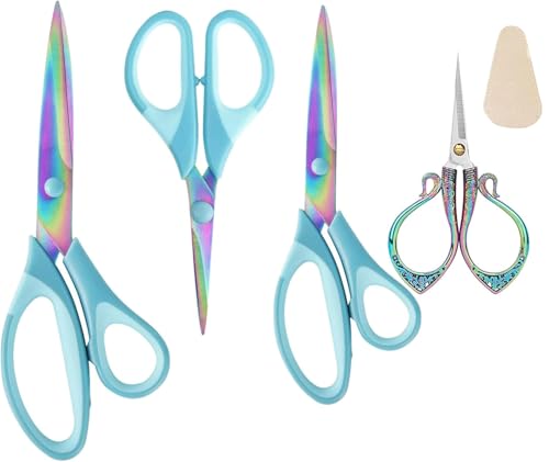 Titanium Coating Sewing Scissors Bundle, Professional Fabric Scissors Set, Ultra-Sharp Stainless Steel Blades, Ergonomic Handle, Great for Tailor, Embroidery, Craft - color: Green