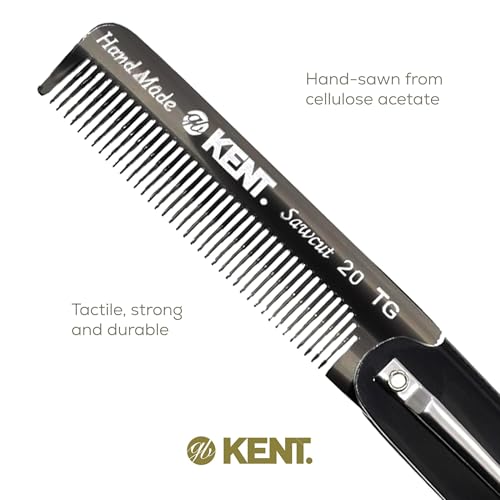Kent 20T Black Graphite Handmade Folding Pocket Comb for Men, Fine Tooth Hair Comb Straightener for Everyday Grooming Styling Hair, Beard or Mustache, Use Dry or with Balms, Saw Cut, Made in England - color: Graphite, size: 2 Pack