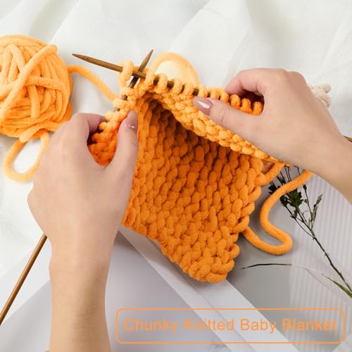 Chunky Chenille Yarn #6 Super Bulky Soft Fluffy Crochet | Easy care & beginner-friendly. Choose 0.66lb or 1.76lb. Perfect for blankets, hats, scarves, home decor. Machine washable. - color: Orange, size: 0.66LB/215yds
