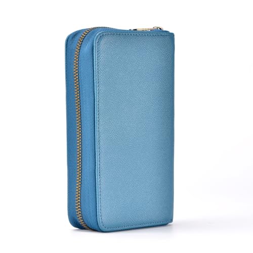 Fountain Pen Leather Pen Case 10 Divided Slots, Rollerball Pen Holder Handmade Display Organizer Zippered Pouch - color: Blue