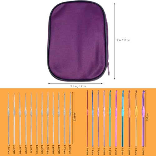 23 PCS Crochet Hooks Set Ergonomic Aluminum Handles Steel Tips Yarn Needles Crochet Accessories with Storage Case(Purple) - color: Purple