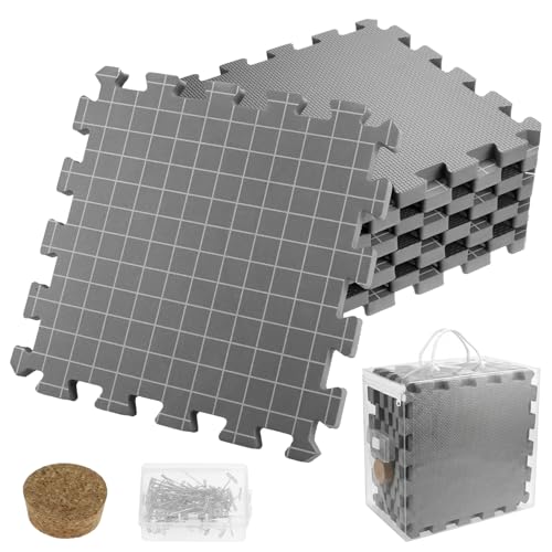QWORK® 9 Pack Blocking Mats for Crochet Kit, 1.9cm Thickness Knitting Blocking Mats with 100 Pins, Storage Bag, and Pin Cushion
