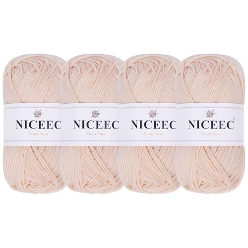 NICEEC 4 Skeins Soft Baby Cotton Yarn 352yds/7.04oz - Skin | Crochet & Knit, DIY Project Starter Kit，Handbag，Sun Hat，Shoes， Shopper Bag - color: Skin