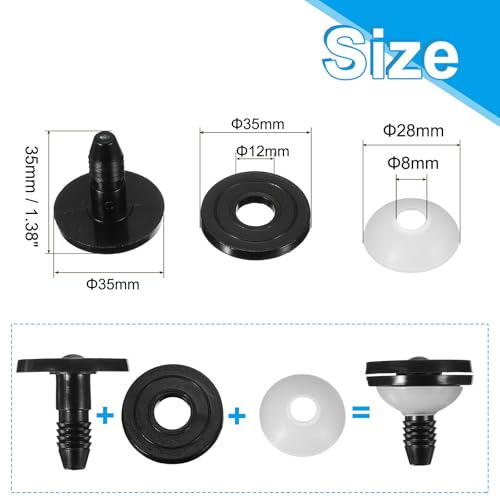 MECCANIXITY 10Set 35mm 1-3/8" Doll Joints, Plastic Removable Animal Joints Connector Engage Bolt Doll Making Supplies for Bear Limbs Head Joint DIY, Black & Clear