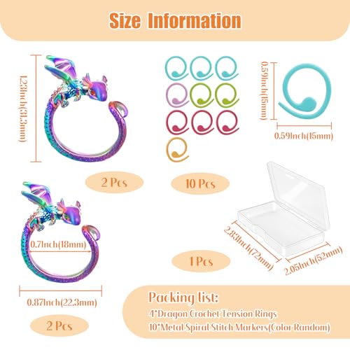 HUISUYTON 4PCS Adjustable Dragon Crochet Tension Ring for Finger(Colorful) | Dragon Crochet Yarn Tension Rings for Crocheting, Crochet Rings for DIY Crocheting and Sewing Crafts - color: Multi