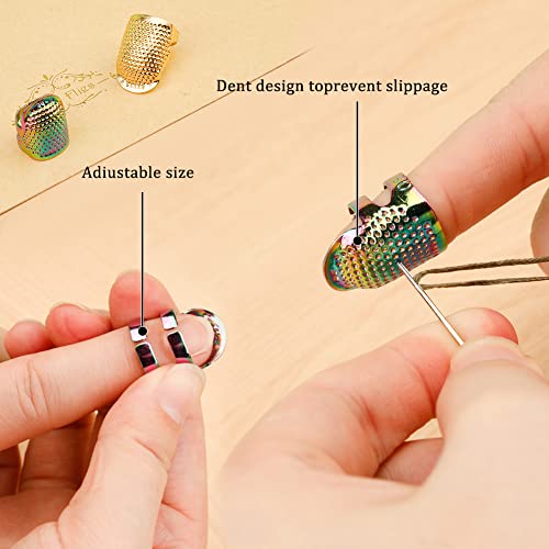 10 Pcs Sewing Thimbles for Hand Sewing, Leather Thimbles | with Metal Sewing Finger Protector, Thimbles for Hand Embroidery Thimble Ring for Hand Quilting DIY Craft Tools - size: 10pcs
