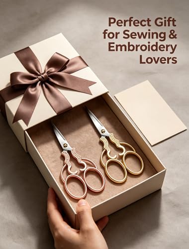 2 PCS Fabric Scissors with 2 Covers- 5-Inch Retro Stainless Steel Precision Scissors, Corrosion & Rust Resistant, Sharp Cutting, Lightweight–Suitable for Embroidery Thread, Paper, Yarn