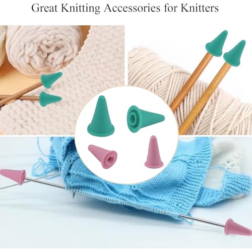 8pcs Knitting Needle Point Protectors, Silicone Knitting Needle Tip Cap Stoppers Stitch Stopper Protector Cover Crocheting Accessories Supplies (Pink Small and Green Large), SATONBEYI - color: Green & Pink, size: Silicone-Large/Samll-8P