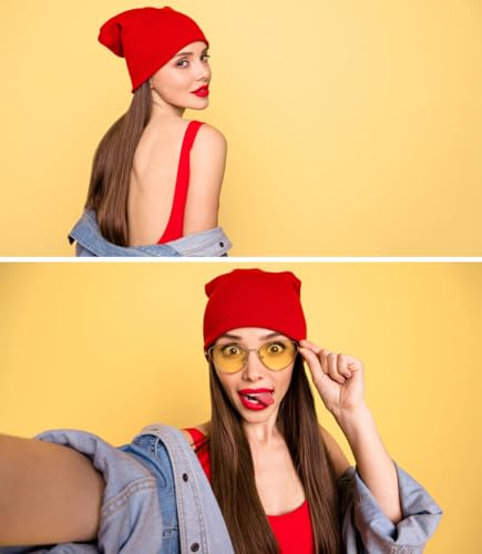 100% Cotton Beanie Hat Winter Hats Women Men Warm Knit Beanies | Double Layer Warmth ,Ultra-Soft Itch-Free Pure Cotton Knitted, Cuffed & Uncuffed Fisherman Slouchy Skull Cap for Womens Mens - color: 1pcs Red