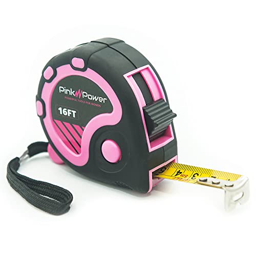 Pink Power 16ft Pink Tape Measure for Women's Tool Kit | Measuring Tape With Retractable Blade And Lock Button, Girls Measuring Kit, Lightweight Measurement Tool, Pink 16 ft. - color: Pink, size: 16 ft