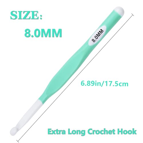 Hobekoee 8mm Large Crochet Hook,Big Crochet Hooks for Chunky Yarn,Extra Long Crochet Hooks with Soft Ergonomic Handle for Crocheting Yarn,Wool Roving - size: 8mm