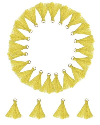 MSCFTFB 100 Pieces Mini Tassels Mala Tassel Kit with Jump Rings for Earring Necklace Jewelry Making Garland Keychain Charms Crafts DecorationsYellow) - color: Yellow