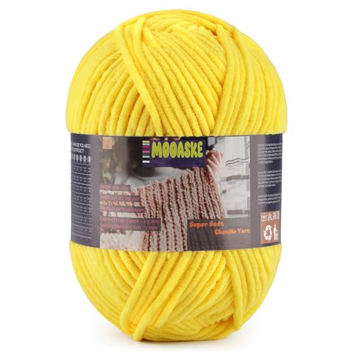 Chunky Velvet Yarn for Crocheting & Knitting, 7.05oz 262.4yd Super Soft Chenille Plush Yarn, Bulk Thick Yarns for Baby Blankets, Amigurumi, Scarves | 20 Colors (1, Yellow) - color: Yellow
