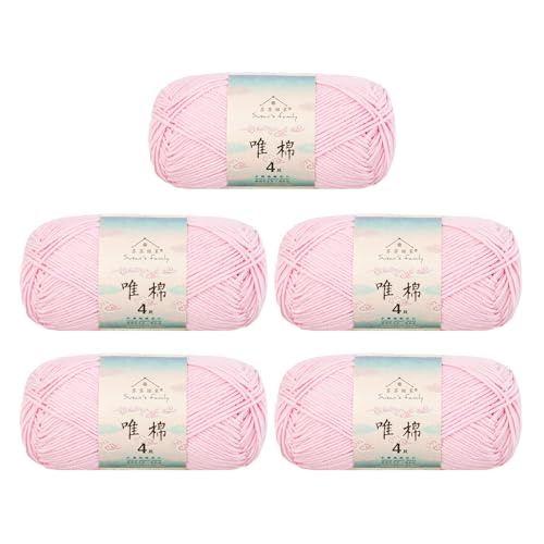 Susan's Family Combed Cotton 4 ply Yarn 5x50g-5Packs-10#Chalk Pink | 5skein pack balance 60cotton40acrylic blend Fingering Yarn Soft breathable durable crochet and knit baby blanket cardigan toy - color: 10#Chalk Pink