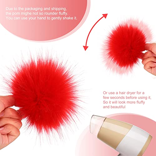 Tatuo 16 Pcs Faux Fur Pom Poms for Hat 4 Inches Large Fluffy Pom Balls for Craft Knitting Beanie Shoe Scarf Bag Pompom Valentine Keychain Charm Winter DIY Accessory (Red) - color: Red