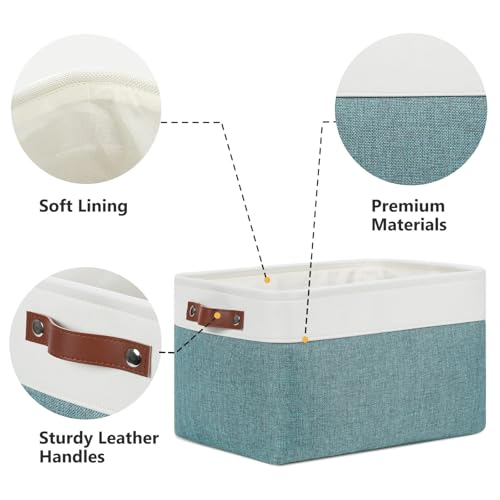 DULLEMELO Storage Baskets for Shelves, Fabric Collapsible Rectangular Storage Bins for Shelves, Closets, Nursery, Home, Office, Empty Gift Baskets (4-Pack-15"*11"*9.5", White&Deep Green) - color: White&Dark Green, size: L-15"x11"x9.5"