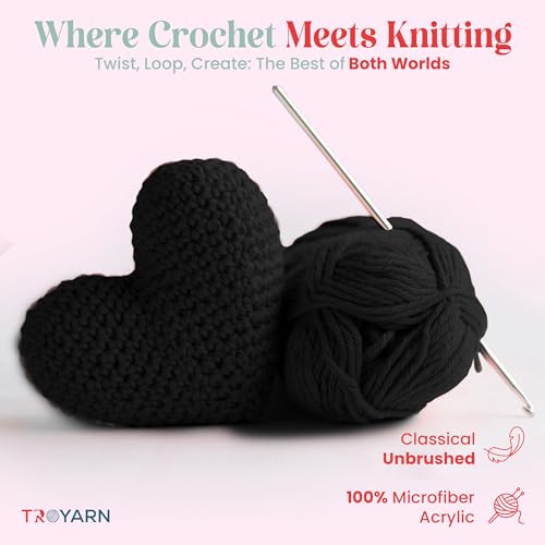 TROYARN Summer (4- Skeins Pack) Silk Effect Hand Knitting Yarn Crochet Art Lace Craft 100% Microfiber Acrylic 4x100 gr (4x383 yds) (105060 - Black) - color: 105060 - Black, size: 4 Skein