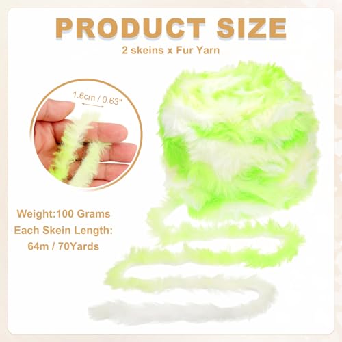 PATIKIL 70 Yards Fur Yarn, 2 Skeins 100 Grams Soft Plush Fluffy Chunky Polyester Faux Fur Eyelash Yarn for Crocheting Hand Knitting Blanket Hats Crochet Crafting, Green - color: Green