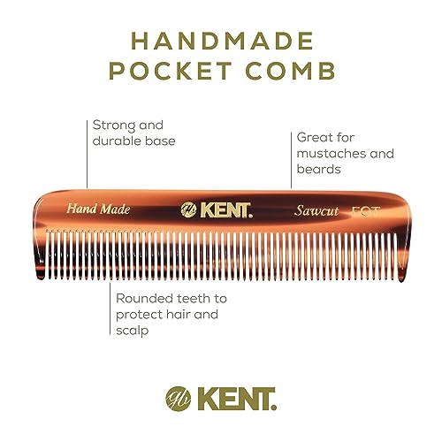 Kent FOT Tortoise Fine Tooth Comb for Men - Handmade Pocket Comb for Travel, Styling, Fine or Thinning Hair, Mustache and Beard Care Handpolished Saw-Cut Made in England - color: Tortoiseshell, size: 6 Pack