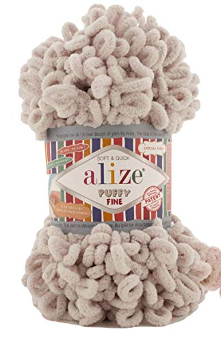 Alize Puffy Fine Baby Blanket Small Loop 100% Micropolyester Soft Yarn skeins 400gr 64yds (599 - Bone ) - color: 599 - Bone