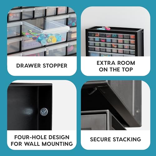 IRIS USA 44-Drawer Small Parts Storage Cabinet, Crafts, Made in USA, Black | Wall-mountable, Stackable, Building Bricks, Screws, Nuts & Bolts, Hardware, Garage Tool Storage - color: Black, size: 44 Drawer