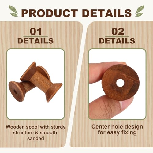 MECCANIXITY 26 Pcs 1.2"x2" Small Empty Thread Spools, Camel Color Unfinished Wooden Spools Wire Weaving Bobbins, Wire Weaving Bobbins for Embroidery DIY Sewing Machines Cord Jewelry Chain - color: Camel Color, size: 1.2"x2"