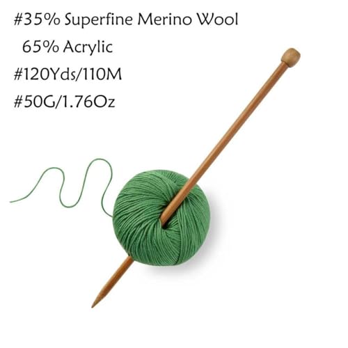 Merino Wool Yarn for Knitting & Crocheting - 35% Wool, 65% Acrylic - color: Grass Green, size: 2 Ball