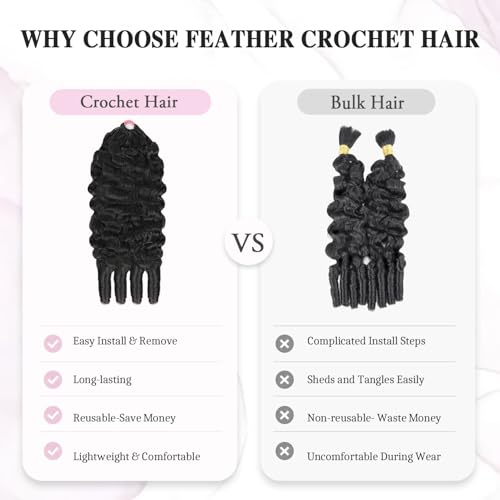 Burmese Curly Crochet Human Hair 120g Knotless Pre-Separated Feather Crochet Human Hair Bundles 14inch Invisible Miracle Knots Reusable Human Crochet Hair For Black Women Natural Black