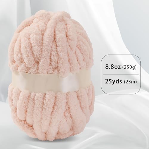 bearberry Jumbo Chenille Yarn, Super Bulky 10 - Extra Plush & Skin-Friendly for Chunky Knit Blankets, Arm Knitting & Crocheting 8-Pack (8oz/25yd Per Skein), Machine Washable, Ultra Soft, Pink - color: Pink