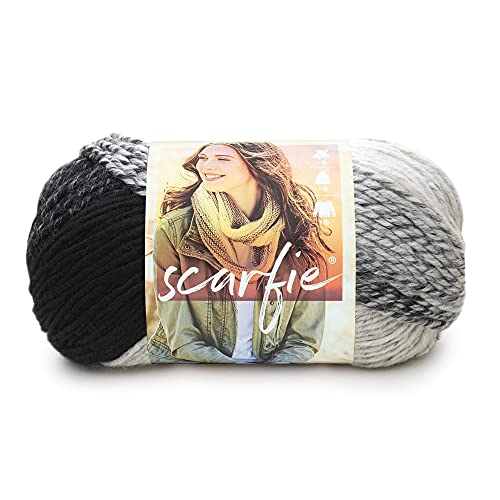 Lion Brand Yarn (1 Skein) Scarfie Bulky Yarn, Cream/Black | Bulky Acrylic Wool Blend Knit & Crochet Fiber for Self-Striping Scarves, Colorful Cardigans, Chunky Blankets, Hats - color: Cream/Black, size: 1 Pack