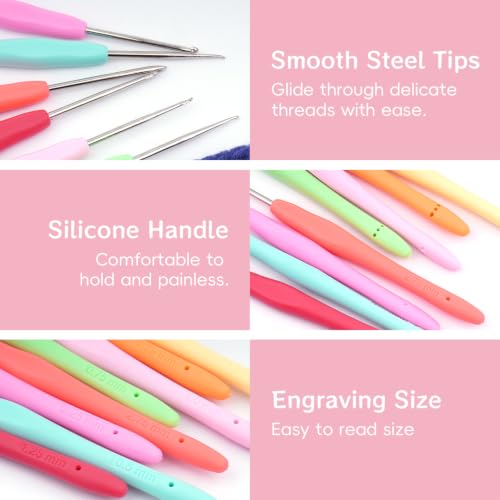 Hobekoee 6pcs Small Size Crochet Hooks,0.75mm Micro Crochet Needles | Steel Lace Crochet Hooks,Ergonomic Crochet Hook Grip for Arthritis And Beginners,Mini Size - size: 0.75mm