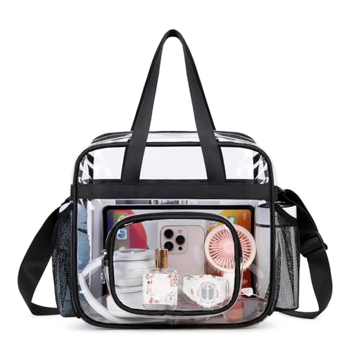 Clear Bags Stadium Approved,See Through Tote Bag+Shoulder Strap Large Transparent Bag - color: Small Size Black