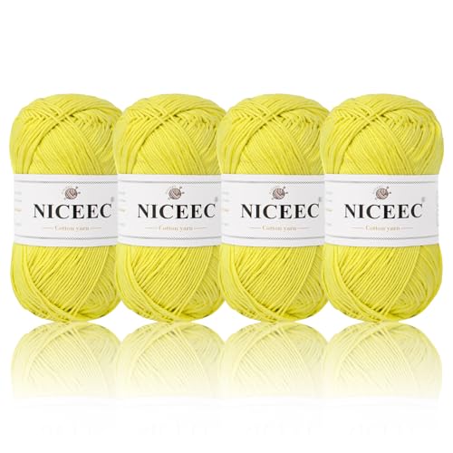 NICEEC 4 Skeins Soft Baby Cotton Yarn- Bright Yellow | 4 Ply, DIY Craft, Fingering Weight, Blanket Yarn for Crochet & Knitting, Total 700yds/7.05oz - color: Bright Yellow