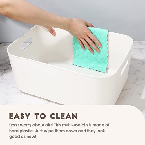 8 Pieces White Plastic Storage Bins with Lids, Stackable Storage baskets with Handle Containers Box for Shelves Drawers Desktop Playroom Classroom Office Organization(14 x 10.5 x 6.5 Inches) - size: 14 x 10.5 x 6.5 Inches