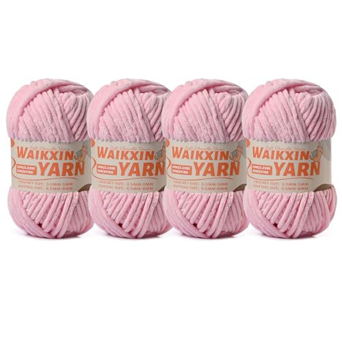 （4 Pink） 4 Pack Super Soft Fuzzy Chenille Chunky Yarn for Crocheting, 400g (350yds) Fluffy Velvet Yarn for Hand Knitting Baby Blankets Weaving Craft - color: 4 Pink
