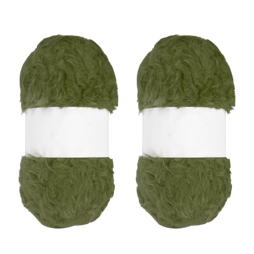 PATIKIL 65 Yards Soft Chunky Fluffy Fuzzy Faux Fur Yarn, 2 Skeins Chunky Fuzzy Yarn Fur Polyester for Crochet Knitting Blankets Scarves Sweaters Hat Shawls, Army Green - color: Army Green