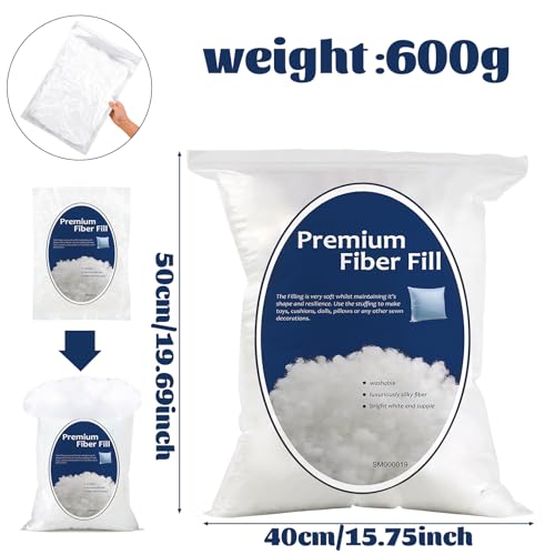 Bupete 21oz/600g Polyfill Stuffing, (1.8oz~4.18lb) Pillow Stuffing | Pillow Stuffing for Couch Pillows, Stuffing for Pillows, Fiber Filling Stuffing, Polyester Fiberfill Stuffing - color: White