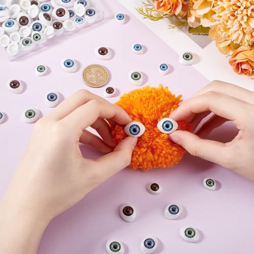 AHANDMAKER 80 pcs Half Round Doll Eye, Plastic Doll Craft Eyes Scary Eyes Cabochons Oval Flat Eyeball Hollow Eyeballs for Halloween DIY Sewing Craft Puppet Bear Doll Making