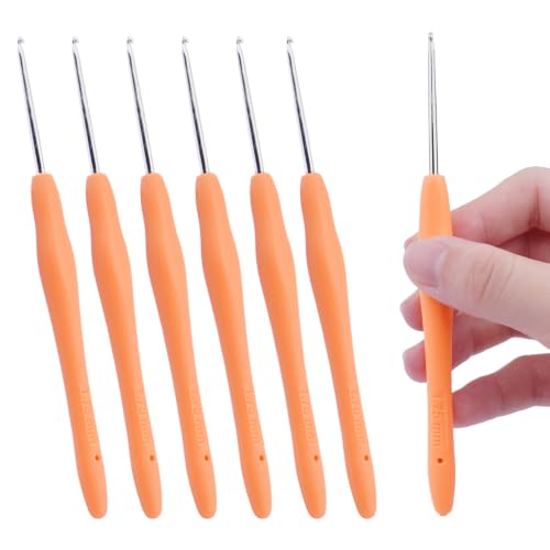 Hobekoee 6pcs Small Size Crochet Hooks,1.75mm Micro Crochet Needles | Steel Lace Crochet Hooks,Ergonomic Crochet Hook Grip for Arthritis And Beginners,Mini Size - size: 1.75mm
