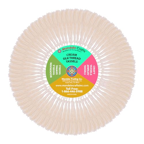 Mandala Crafts 100 Cream Silky Bookmark Tassels with Loops for Crafts | Machine Washable, Polyester Mini Craft Tassels for Jewelry Making, Graduation Decorations, Keychains, Gift Tags & Ornaments - color: Cream, size: 5.5 Inches
