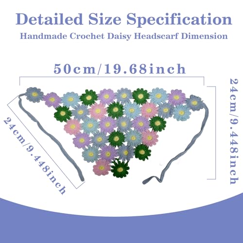 Crochet Triangle Hairband, Daisy Flower Head Scarf for Girls, Floral Design Knitted Headband Headscarf for Women, Crochet Hair Bandana Kit - color: flower