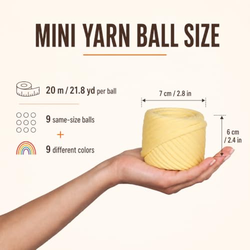 Bobilon 7-9 mm T-Shirt Yarn Kit - 9 Cotton Balls, Crochet - Angelina Set | 9 balls of 100% cotton t shirt yarn, 196 yds total, 7-9 mm; matching colors for crochet, knitting and macrame - color: Angelina